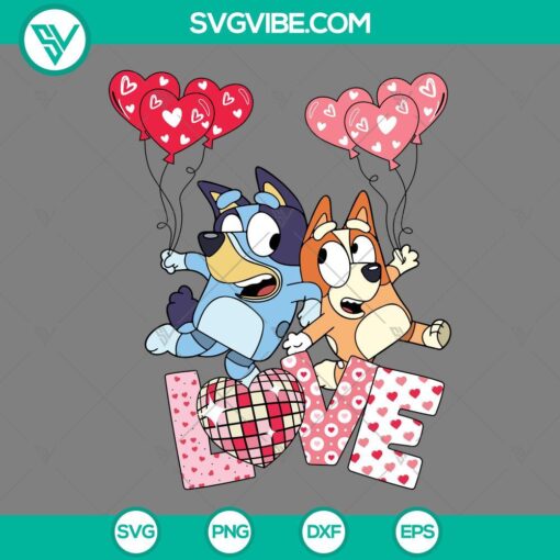 Bluey and Bingo Valentine's Day SVG images download featuring adorable Bluey characters, ideal for Valentine's crafts and projects.
