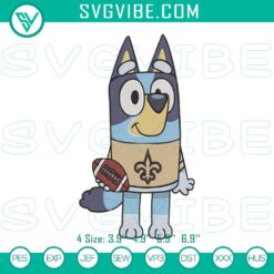 Bluey New Orleans Saints cute NFL team embroidery designs machine file, perfect for football fans.