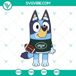Bluey New York Jets themed digital design for crafting, featuring SVG, PNG, DXF, EPS formats for Cricut machines.