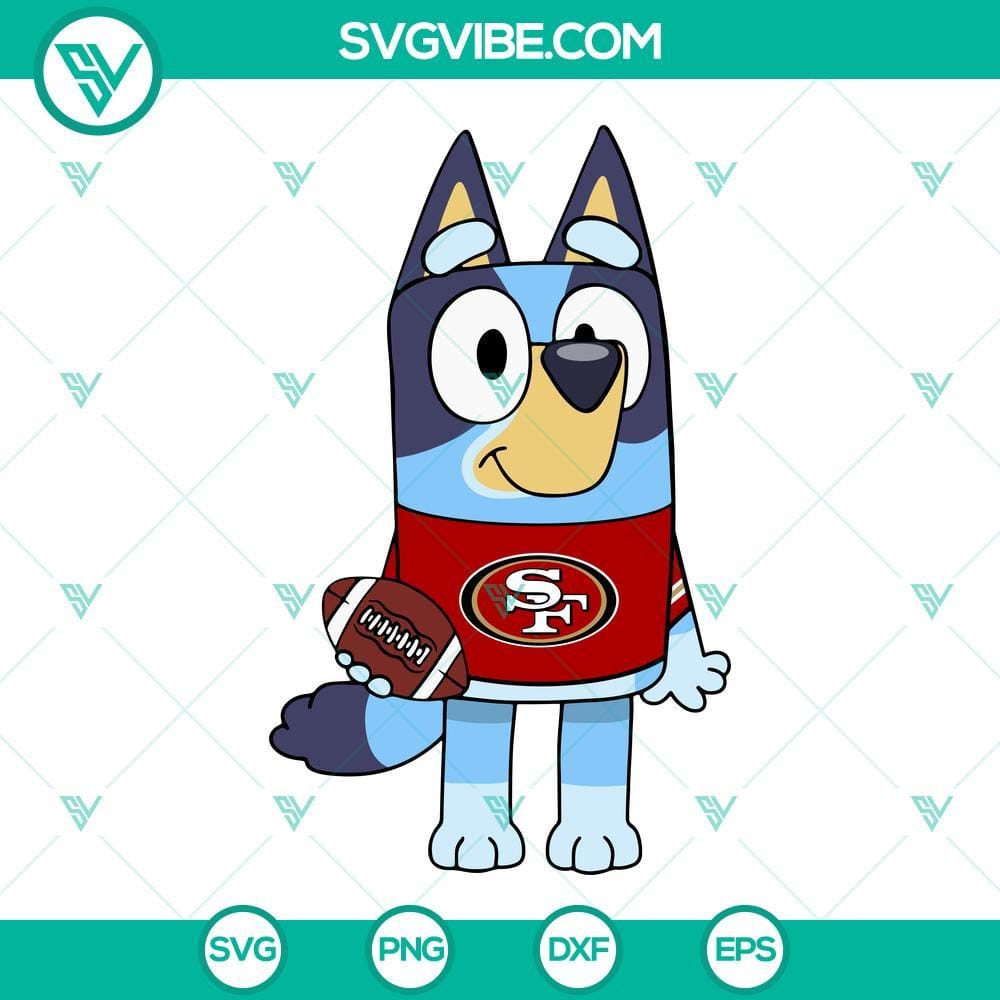 Bluey San Francisco 49ers SVG PNG DXF EPS Cricut Bluey San Francisco 49ers logo SVG design for Cricut, featuring PNG, DXF, and EPS file formats in a vibrant, craft-ready graphic.