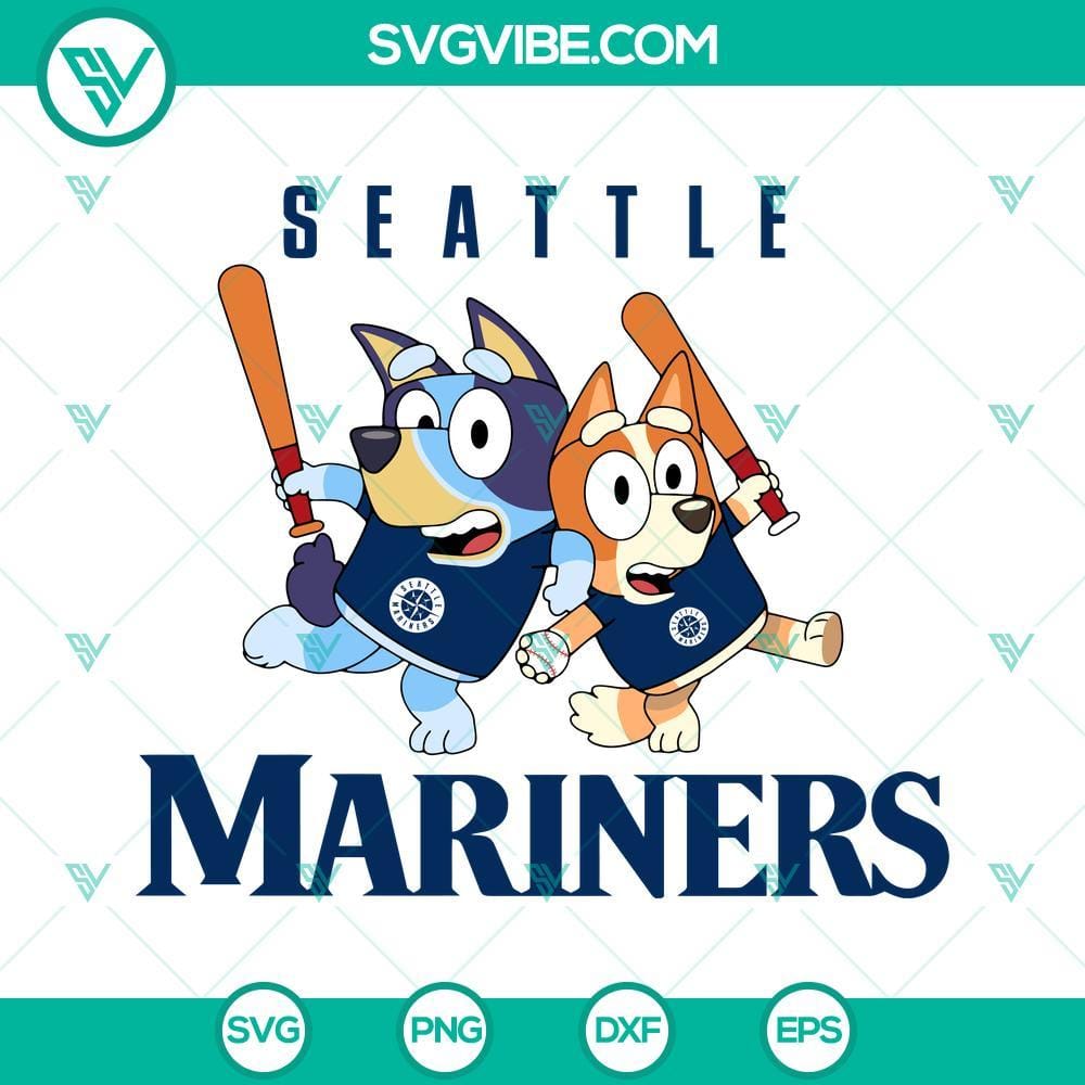 Bluey Seattle Mariners Baseball SVG PNG DXF EPS Seattle Mariners baseball theme SVG files in blue color scheme for digital download. Great for baseball fans and DIY projects.