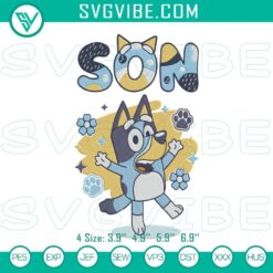 Bluey Heeler family-themed machine embroidery design file with son character, perfect for Bluey fans.