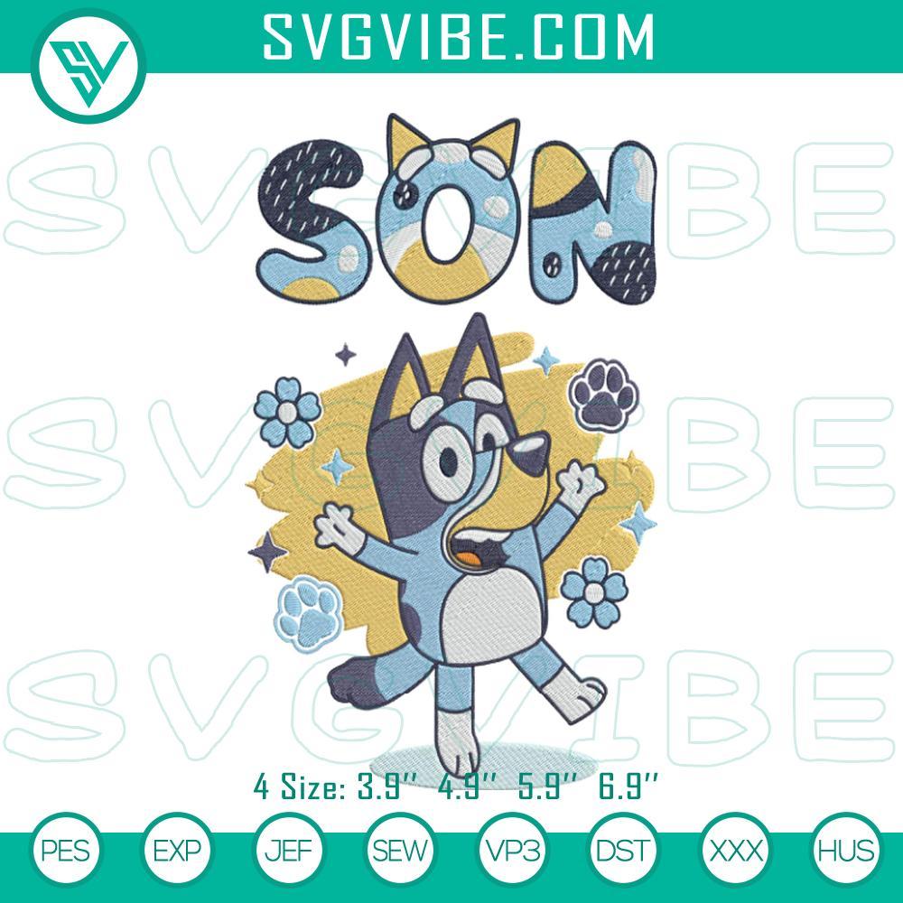 Bluey Son Embroidery Designs, Bluey Heeler Embroidery Files Bluey Heeler family-themed machine embroidery design file with son character, perfect for Bluey fans.