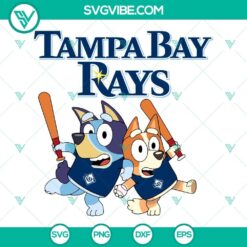 Bluey Tampa Bay Rays baseball SVG design in PNG, DXF, and EPS formats, featuring team logo and colors. Perfect for sports fans and crafts.