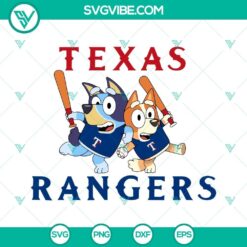 Bluey Texas Rangers baseball design in SVG, PNG, DXF, and EPS formats - perfect for crafting and apparel.