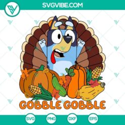 Bluey Thanksgiving Turkey SVG files for Cricut, featuring PNG and DXF formats. Ideal for holiday crafts and projects.