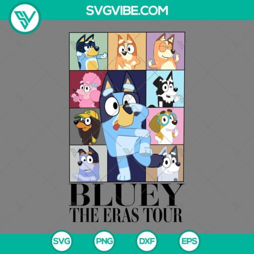 Bluey The Eras Tour and Taylor Swift inspired SVG file for fans, featuring Bluey and Family Shirt design in PNG format. Perfect for crafting projects.