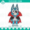Bluey vampire embroidery files, adorable blue dog Halloween pattern, perfect for spooky projects.