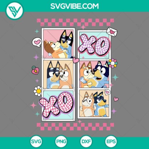 Bluey and Bingo Valentine SVG images with Bandit and Chilli, perfect for Bluey fans on Valentines Day, ideal for crafting.