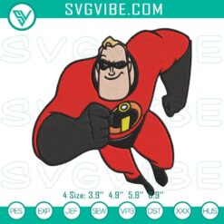 Bob Parr Superhero Embroidery Designs featuring Mr. Incredible from Disney. Ideal for enthusiast crafters.
