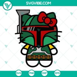 Boba Fett Hello Kitty Star Wars SVG design with PNG, DXF, EPS. Unique crossover fan art digital file.