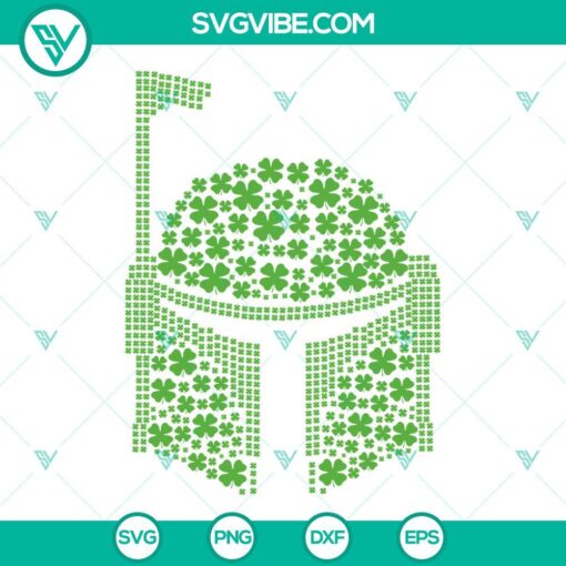 Boba Fett shamrock SVG images with 4 leaf clover and Star Wars theme. High-quality Irish SVG files.