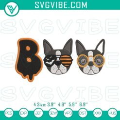 Spooky Boston Terrier Halloween embroidery design digital file with Boo text. Ideal for spooky dog lovers.