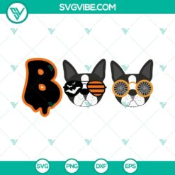 Boo Boston Terrier Halloween SVG Files with dog Halloween design, downloadable PNG files for spooky crafting projects.