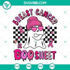 Boo ghost breast cancer awareness SVG files bundle with breast cancer is text on black background.=msg focusing on breast cancer awareness.