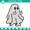 Boo ghost middle finger embroidery design for Halloween, humorous and spooky pattern for crafts.