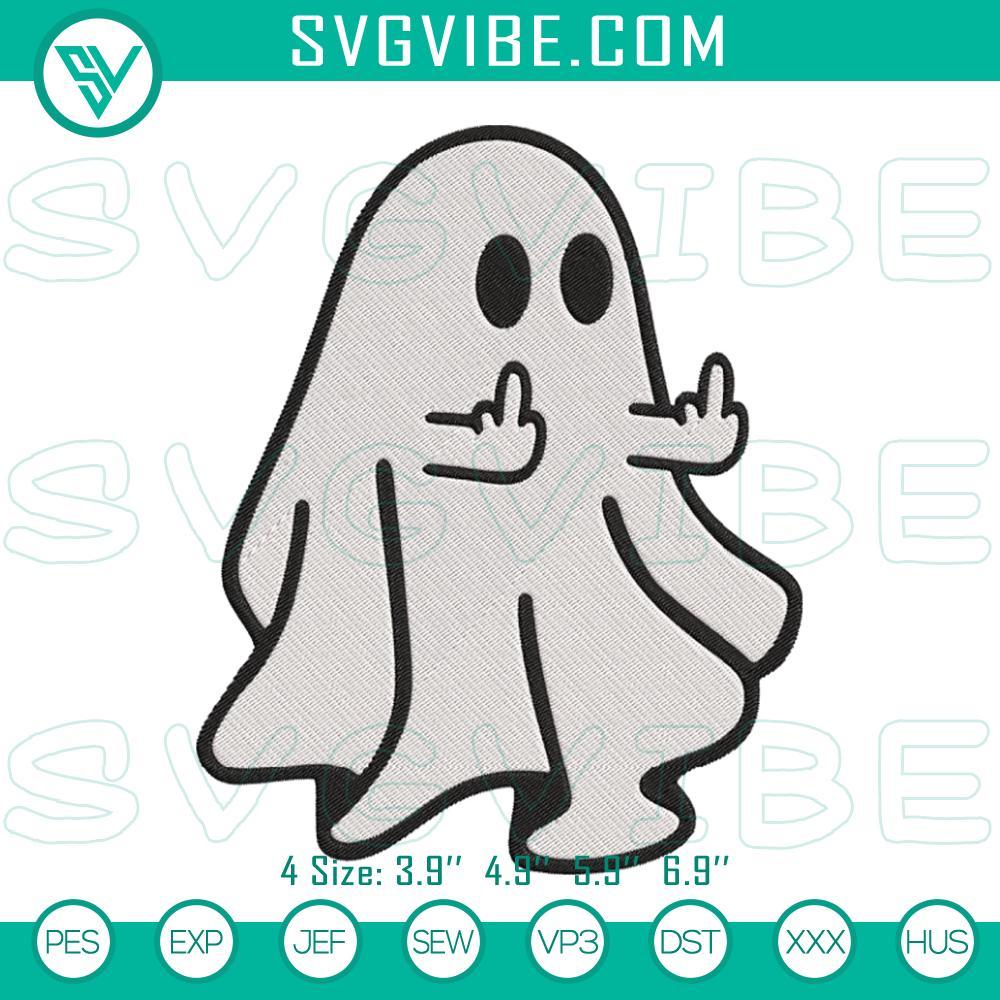 Boo Ghost Middle Finger Embroidery Designs Boo ghost middle finger embroidery design for Halloween, humorous and spooky pattern for crafts.