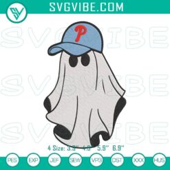 Boo Ghost Philadelphia Phillies embroidery file with baseball Halloween pattern, perfect for crafting.