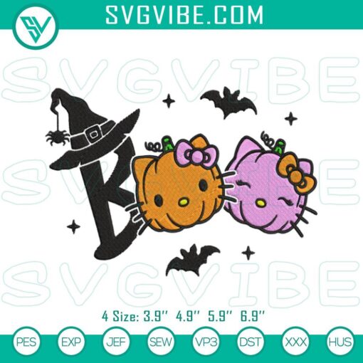 Boo Hello Kitty Halloween embroidery design, featuring a cute & spooky Sanrio-themed file for Halloween decor.