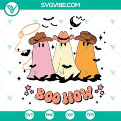 Cowboy ghost Halloween SVG with “Boo How” and “Boo Haw” designs in PNG, DXF, EPS formats for digital crafting.