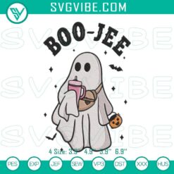 Boo Jee trendy ghost Halloween digital stitch pattern embroidery files for spooky festive crafts.