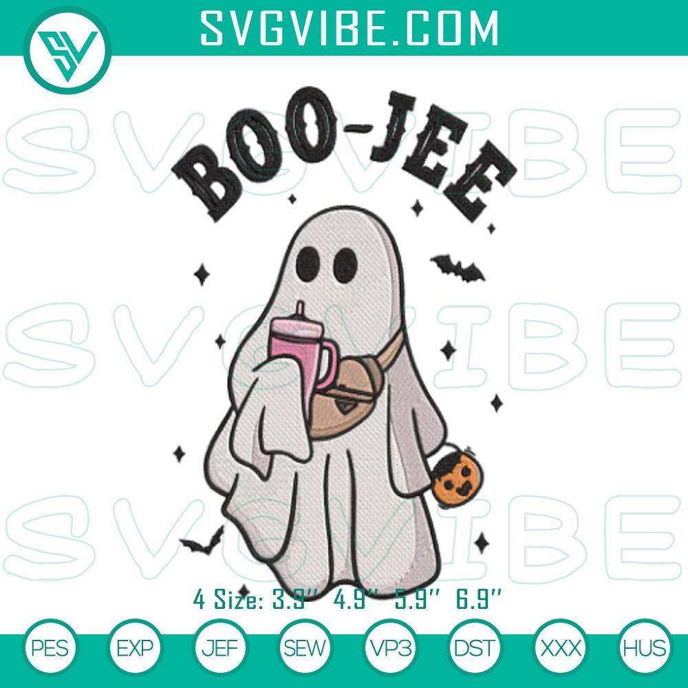 Boo Jee Embroidery Files, Boo Ghost Halloween Embroidery Designs Boo Jee trendy ghost Halloween digital stitch pattern embroidery files for spooky festive crafts.