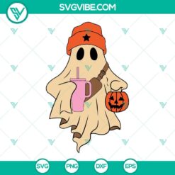 Boo-Jee Ghost SVG with cute ghost drinking design, download PNG, DXF, EPS files for crafting.