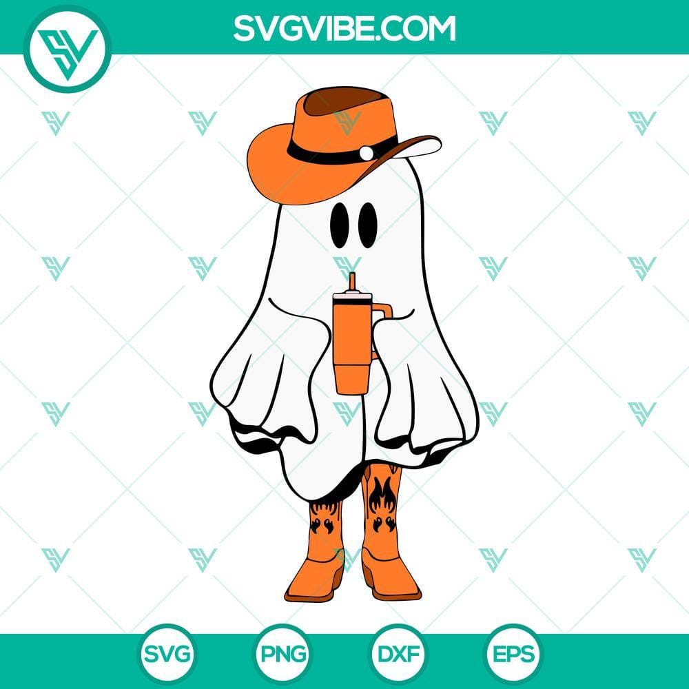 Boo Jee SVG Bundle, Boo Jee Ghost SVG, Boujee SVG, Western Ghost With Cup SVG Boo Jee Ghost and Western Ghost SVG Bundle for Halloween crafts and designs.