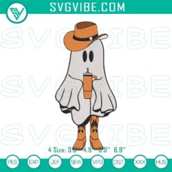 Cowgirl Halloween ghost embroidery designs with western flair, instant download for spooky DIY projects.