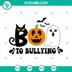 Boo To Bullying SVG Download with Halloween design featuring a black cat. Perfect for anti-bullying crafts.