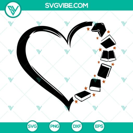 Books Heart, Teacher, Read, Book Lovers SVG Images in PNG and DXF formats for digital crafting and teacher appreciation projects.