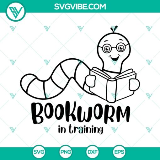 Funny Bookworm in Training SVG design for book lovers. Downloadable Bookworm SVG images in PNG format. Great for projects and crafts.