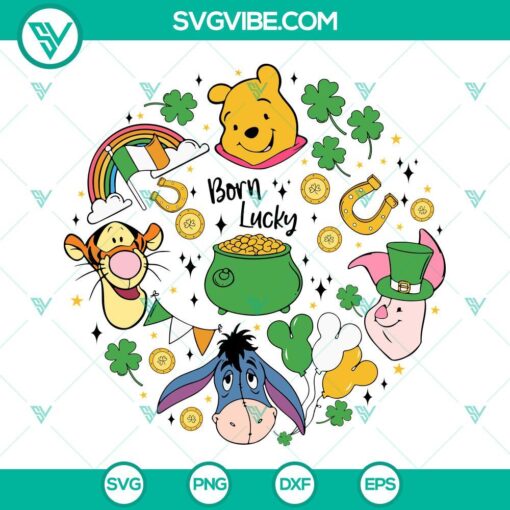 Winnie The Pooh St. Patrick's Day SVG featuring Irish themed designs for digital crafting projects. Perfect for St. Patrick's Day.