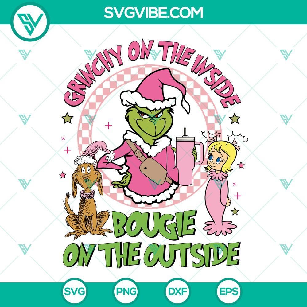 bougie-grinch-svg-grinchy-on-the-inside-svg-bougie-on-the-outside-svg-merry-grinchmas-svg-2-mockup.jpg Bougie Grinch SVG featuring a design of "Grinchy on the inside, Bougie on the outside" theme for Christmas crafts and projects.