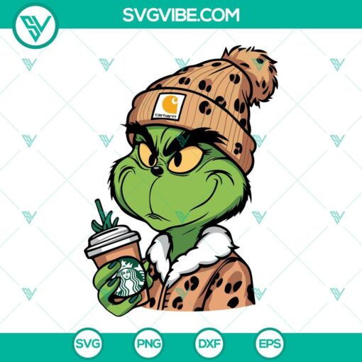Boujee Grinch Christmas SVG, Starbucks Cup & Leopard Print Design for Download - Festive & trendy holiday themed graphics.
