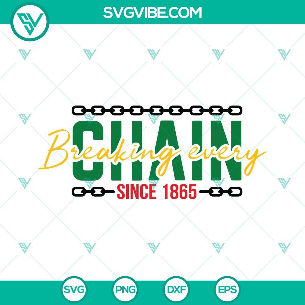Breaking Every Chain Since 1865 SVG File, Juneteenth SVG Images, Since 1865 Juneteenth SVG celebrating freedom since 1865, breaking chains design. Ideal for digital downloads and printing.