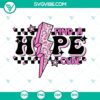 Breast Cancer Awareness SVG files with Hope, Find A Cure design in Pink for download.