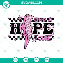 Breast Cancer Awareness SVG files with Hope, Find A Cure design in Pink for download.