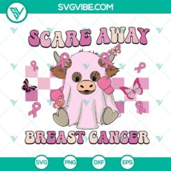 Pink Breast Cancer Cow Ghost SVG files for Breast Cancer Awareness showcasing cow design with pink ribbon, ideal for digital projects.