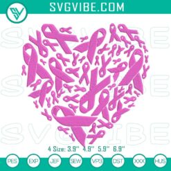 Breast cancer pink ribbon heart embroidery designs machine file for awareness, suitable for digital use.