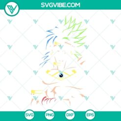 Broly Super Saiyan SVG design for Cricut, featuring Dragon Ball Super characters in PNG, DXF, and EPS formats.