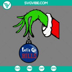 Buffalo Bills Grinch hand holding ornament Christmas SVG, ideal for Buffalo Bills fans, festive holiday design.