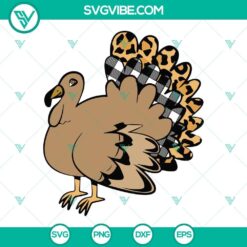 Buffalo plaid cheetah leopard print turkey SVG files, perfect for Thanksgiving crafts.