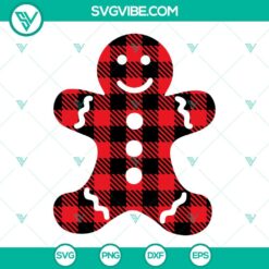 Buffalo plaid gingerbread man SVG file for Christmas crafting projects. Download includes PNG, EPS, and DXF file formats.