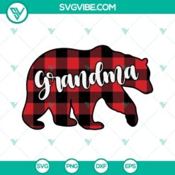 Buffalo Plaid Grandma Bear SVG with Grandma text, perfect for crafting and family-themed projects.