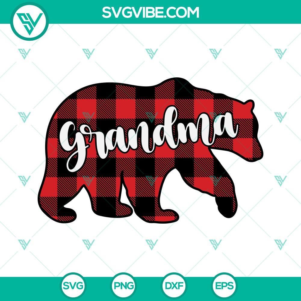 Buffalo Plaid Grandma Bear Svg, Grandma Svg, Grandma Bear Svg Buffalo Plaid Grandma Bear SVG with Grandma text, perfect for crafting and family-themed projects.