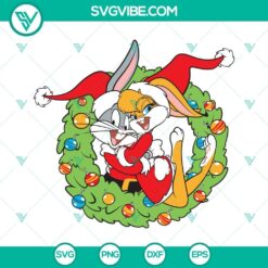 Bugs and Lola wreath Christmas SVG file with Looney Tunes characters, perfect for holiday crafting projects.