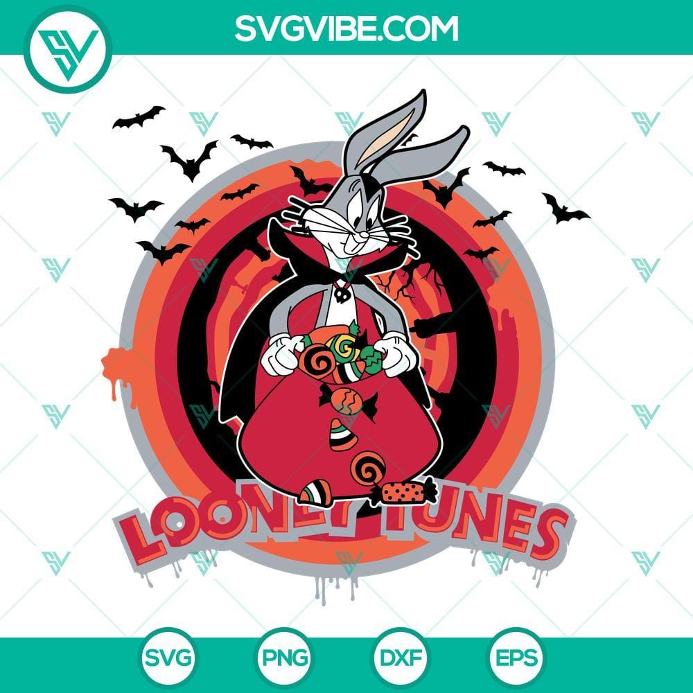 Bugs Bunny Pumpkin Halloween SVG, Looney Tunes SVG PNG DXF EPS Bugs Bunny Pumpkin Halloween Looney Tunes SVG featuring iconic cartoon character in seasonal theme for crafts.