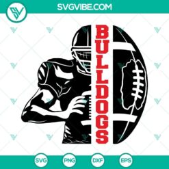 Bulldogs football team SVG design with half football, half player illustration, perfect for crafting projects.
