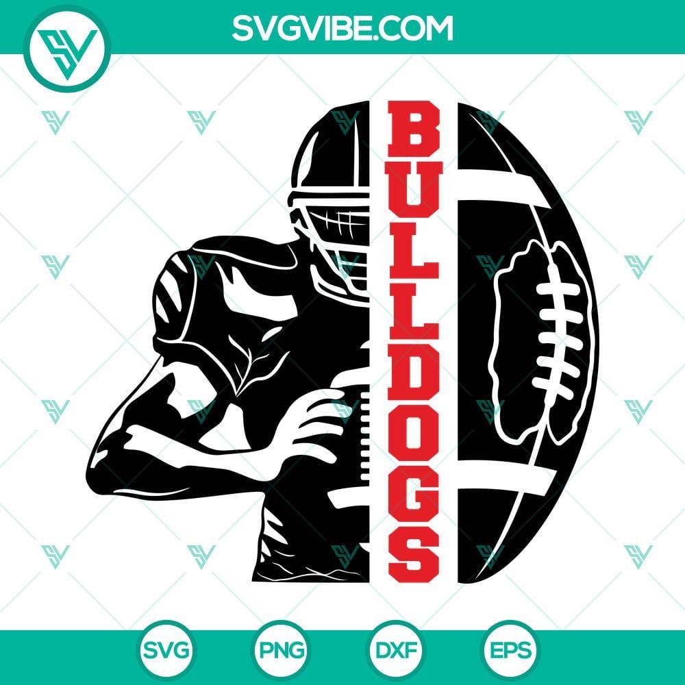 Bulldogs Team SVG, Bulldogs Half Football Half Player SVG, Football Season SVG Bulldogs football team SVG design with half football, half player illustration, perfect for crafting projects.